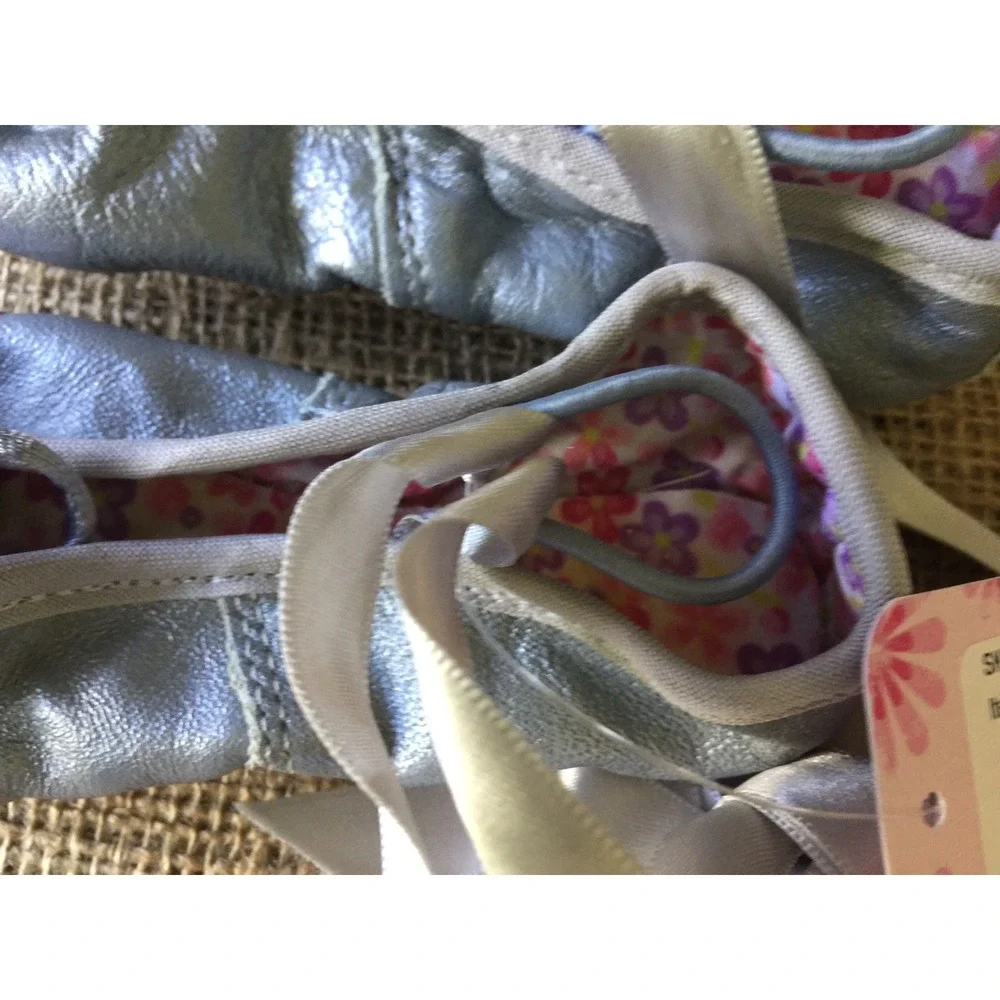 Kamara Toddler Girls Size 10 Gray Silver Leather Ballet Slippers Satin Ribbon